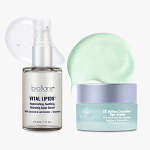 Vital Lipids - Replenishing, Soothing, Hydrating Super Serum + 3x Action Cucumber Eye Cream - With Hyaluronic Acid, Squalane, Peptides & Vitamins E & A